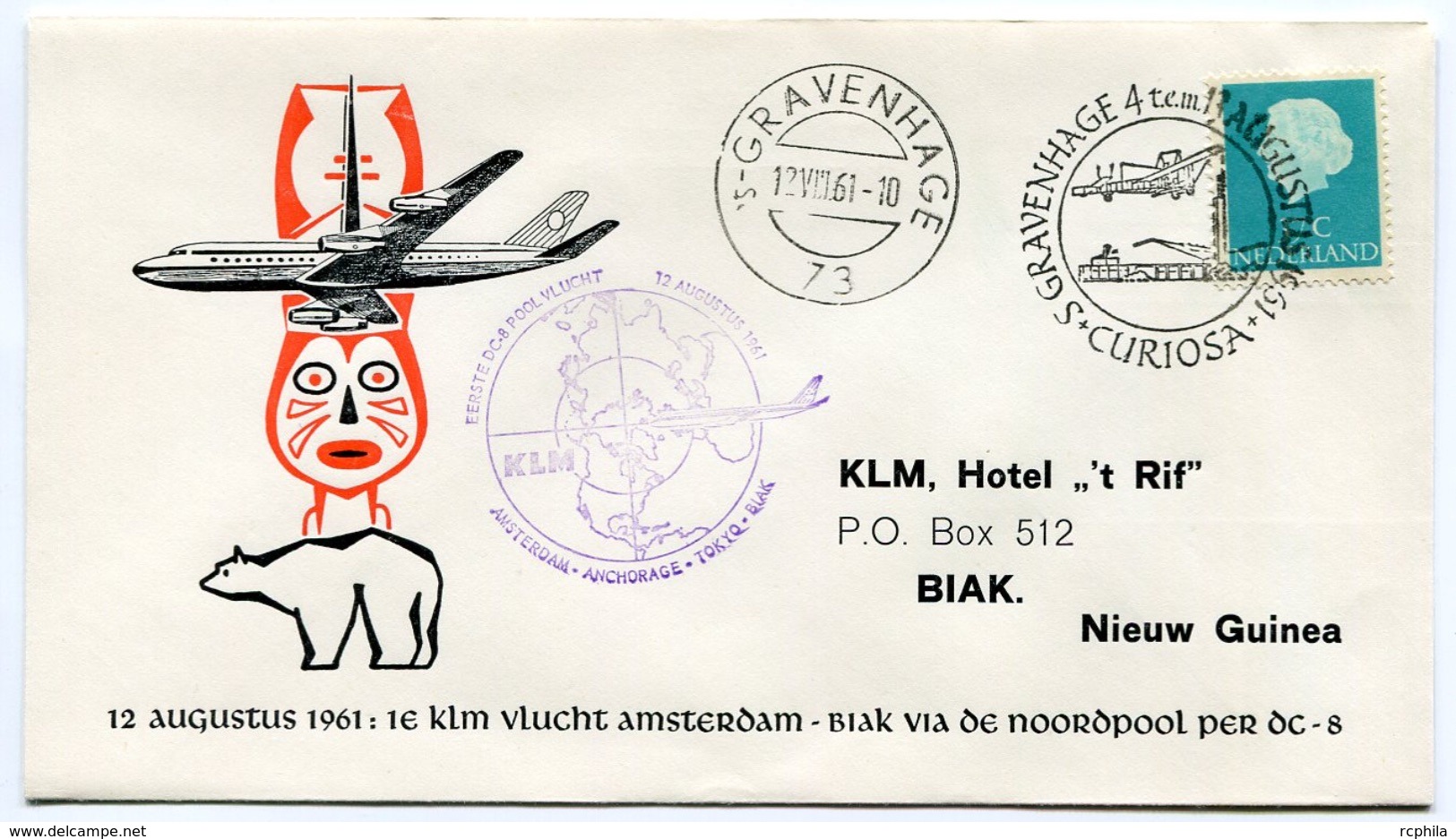 RC 6675 PAYS-BAS KLM 1961 1er VOL AMSTERDAM - ANCHORAGE TOKYO JAPON FFC NETHERLANDS LETTRE COVER - Poste Aérienne