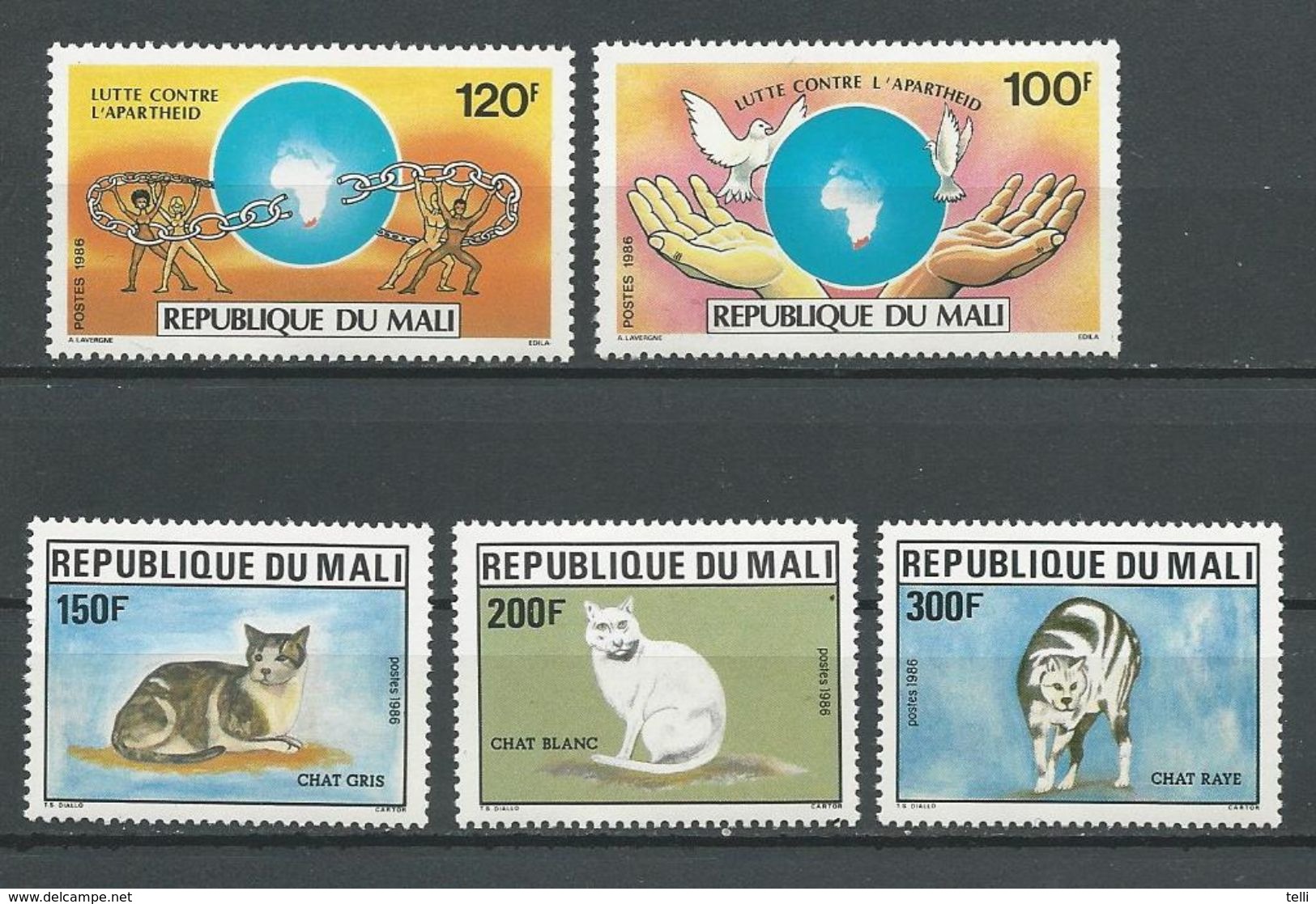 MALI Scott 532-533, 529-531 Yvert 530-531, 527-529 (5) ** Cote 6,00$ 1986 - Mali (1959-...)