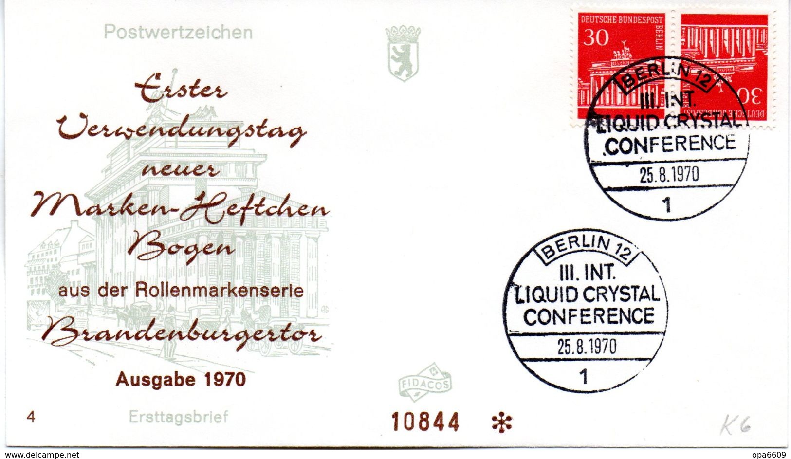 WB Schmuck-FDC  Freimarken "Brandenburger Tor", Mi. Zdr. K 6 SST BERLIN 12  25.8.1970 - Autres & Non Classés