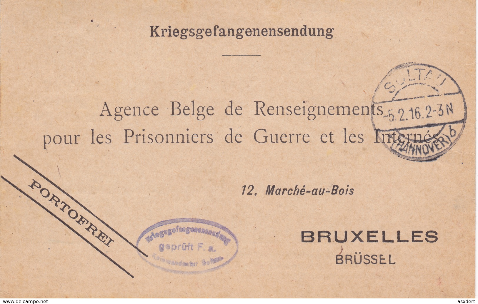 Kriegsgefangenensendung - 1916 SOLTAU > BRUX. - Tinant  LAGER 1  Baraque 12 - Krijgsgevangenen