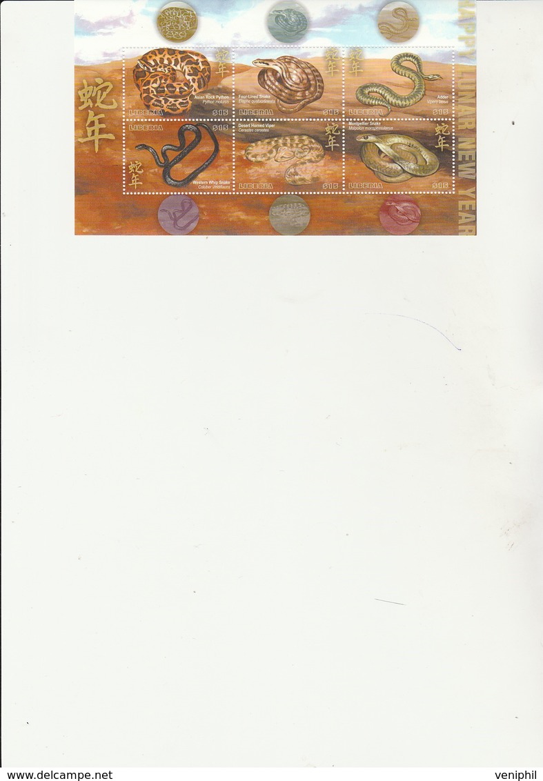 LIBERIA - BLOC FEUILLET N° 3051 A 3056 -NEUF XX - ANNEE CHINOISE DU SERPENT - ANNEE 2001 - Liberia