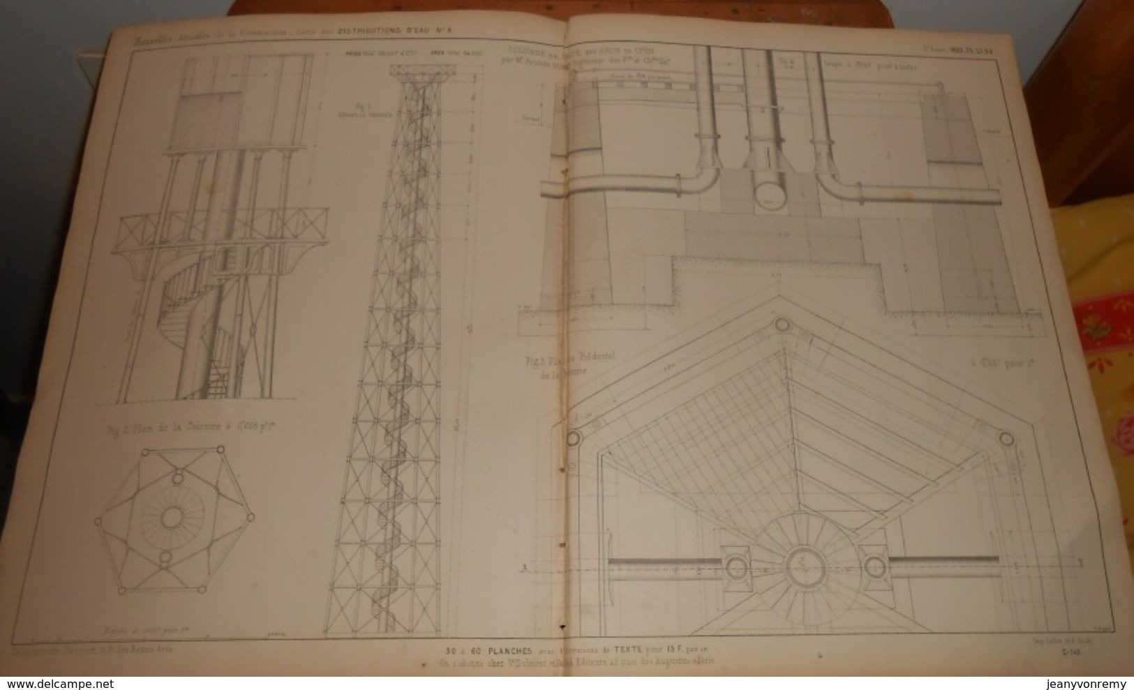 Plan De La Colonne En Fonte Des Eaux De Lyon. 1859. - Public Works