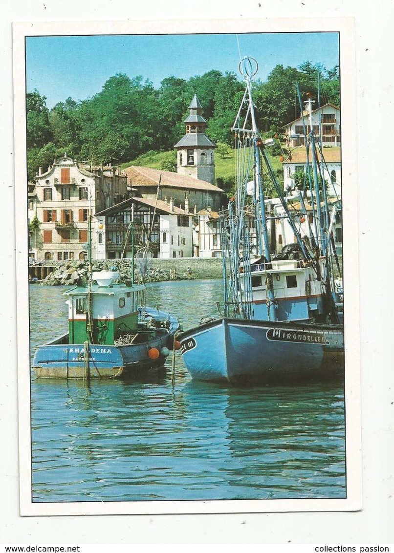 Cp, 64 , ST JEAN DE LUZ ,  CIBOURE ,  Le Port Et L'église , Vierge , Ed. Rex , Bateau De Pêche - Ciboure