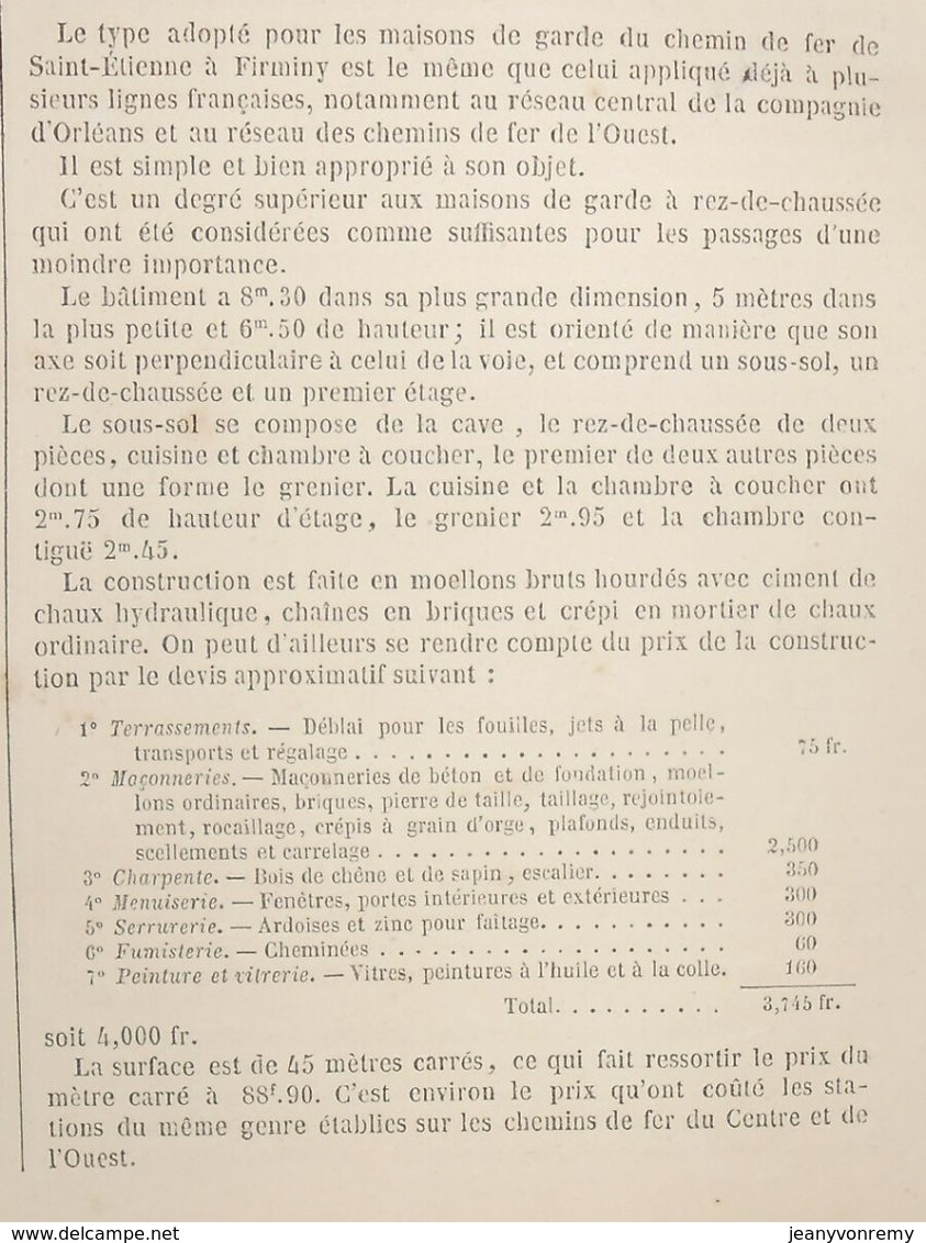 Plan De La Maison De Garde Du Chemin De Fer De Saint-Etienne à Firminy. 1859. - Travaux Publics