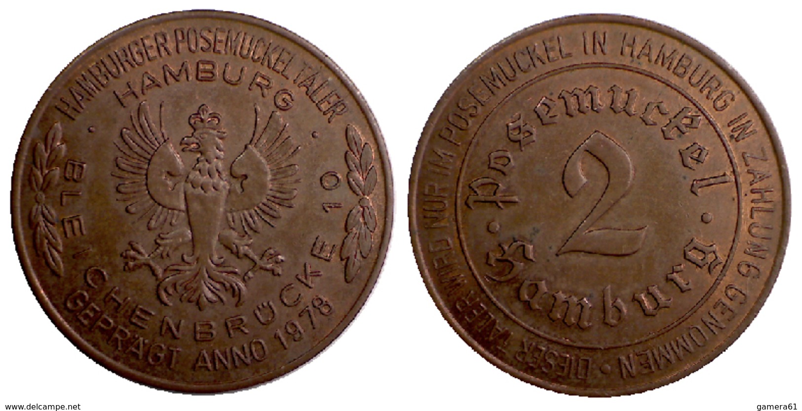 01928 GETTONE TOKEN JETON VENDING ADVERTISING POSEMUCKEL 2 TALER HAMBURG - Autres & Non Classés