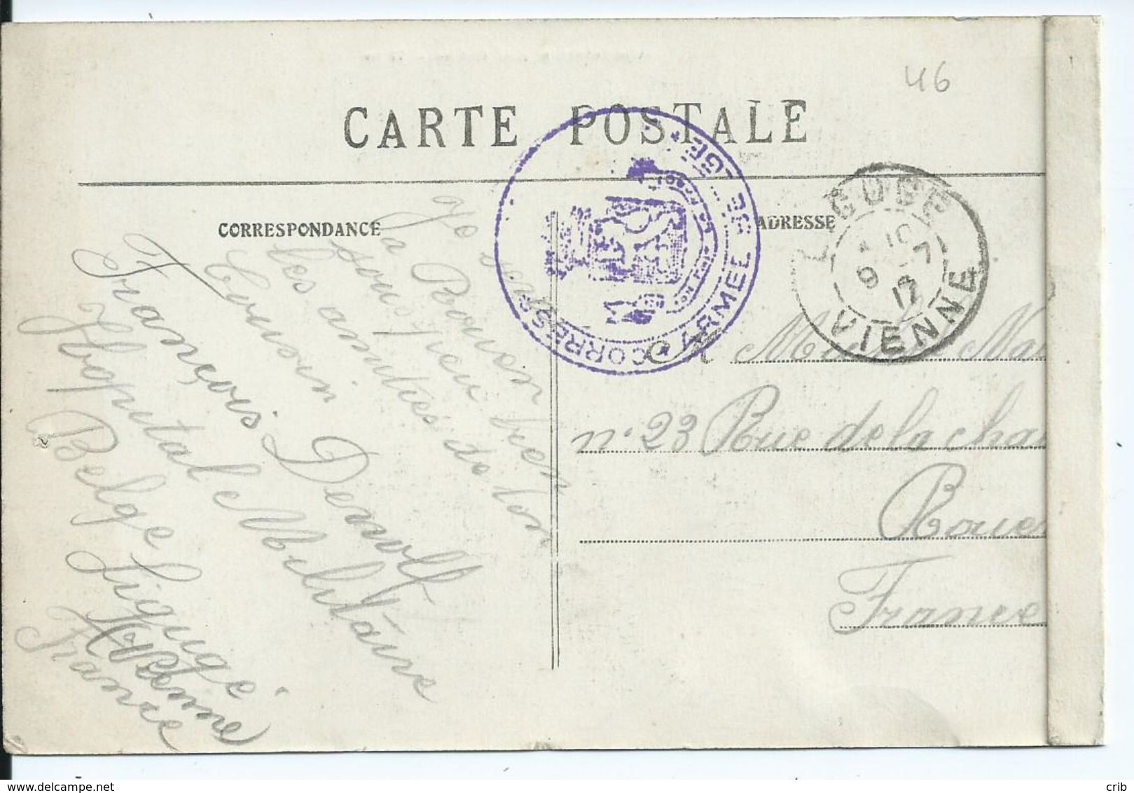 Zichtkaart Liguge Met Stempel CORRESPONDANCE PRIVEE Verstuurd Van Hopital Militaire Belge Te Liguge - Belgisch Leger