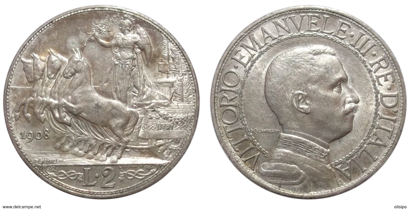 2 Lire 1908 (Italy) Silver - 1900-1946 : Victor Emmanuel III & Umberto II