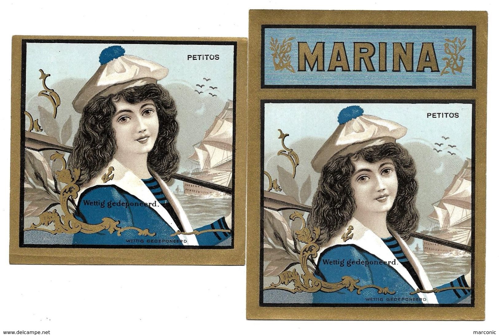 2 Etiquettes  -  Cigare  MARINA - PEPITOS - Jeune Fille En Tenue De Marin - Labels