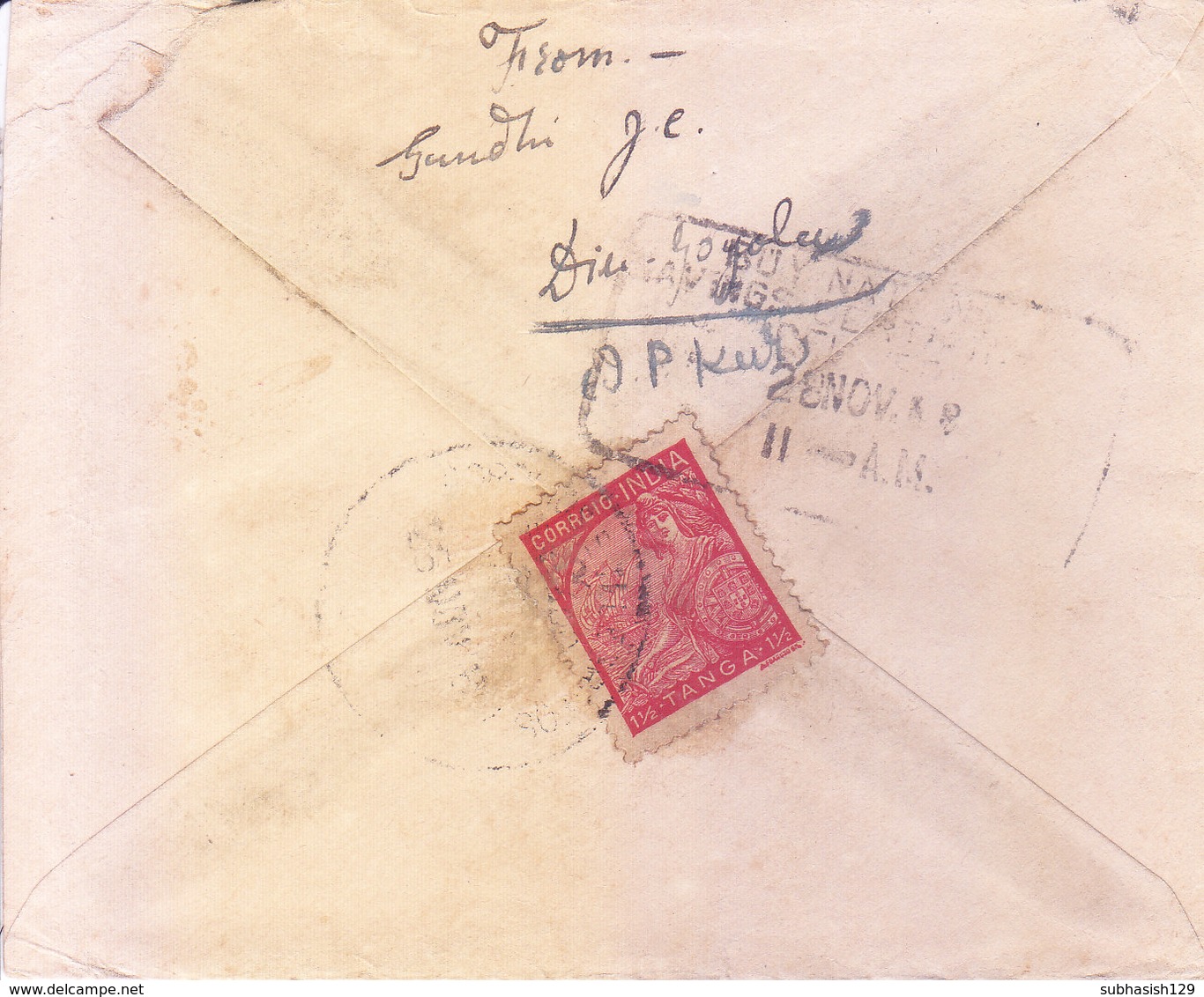 PORTUGUESE INDIA - 1940 COMMERCIAL COVER SENT TO RAJKOT, BRITISH INDIA WITH CENSOR MARKING - Portuguese India