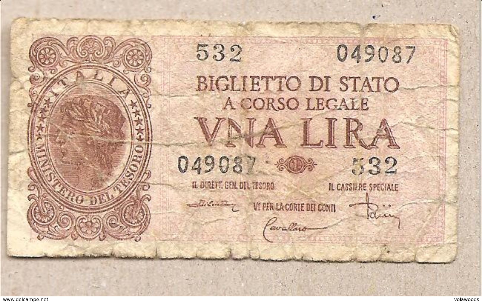 Italia - Banconota Circolata Da 1£ "Italia Laureata" - 1944 "Di Cristina -Cavallaro-Parisi" - Italia – 1 Lira