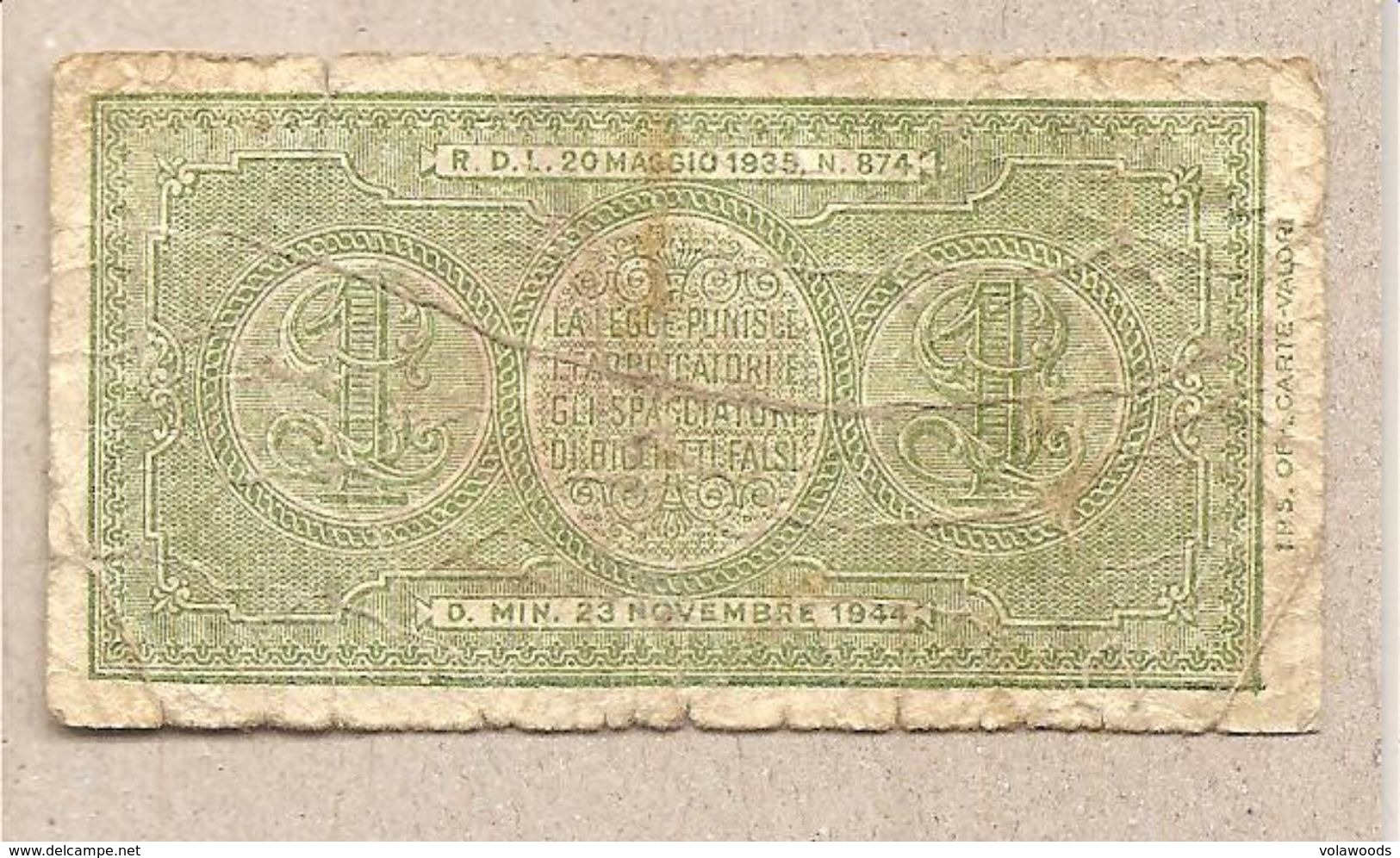 Italia - Banconota Circolata Da 1£ "Italia Laureata" - 1944 "Di Cristina -Cavallaro-Parisi" - Italia – 1 Lira