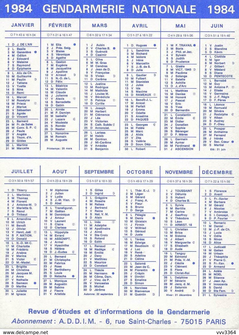 GENDARMERIE NATIONALE: Lot De 4 Calendriers Petit Format 1982 à 1985 - Small : 1981-90