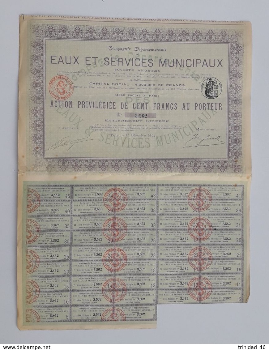 ACTION TITRE COMPAGNIE DEPARTEMENTALE DES EAUX ET SERVICES MUNICIPAUX 1901 - Autres & Non Classés