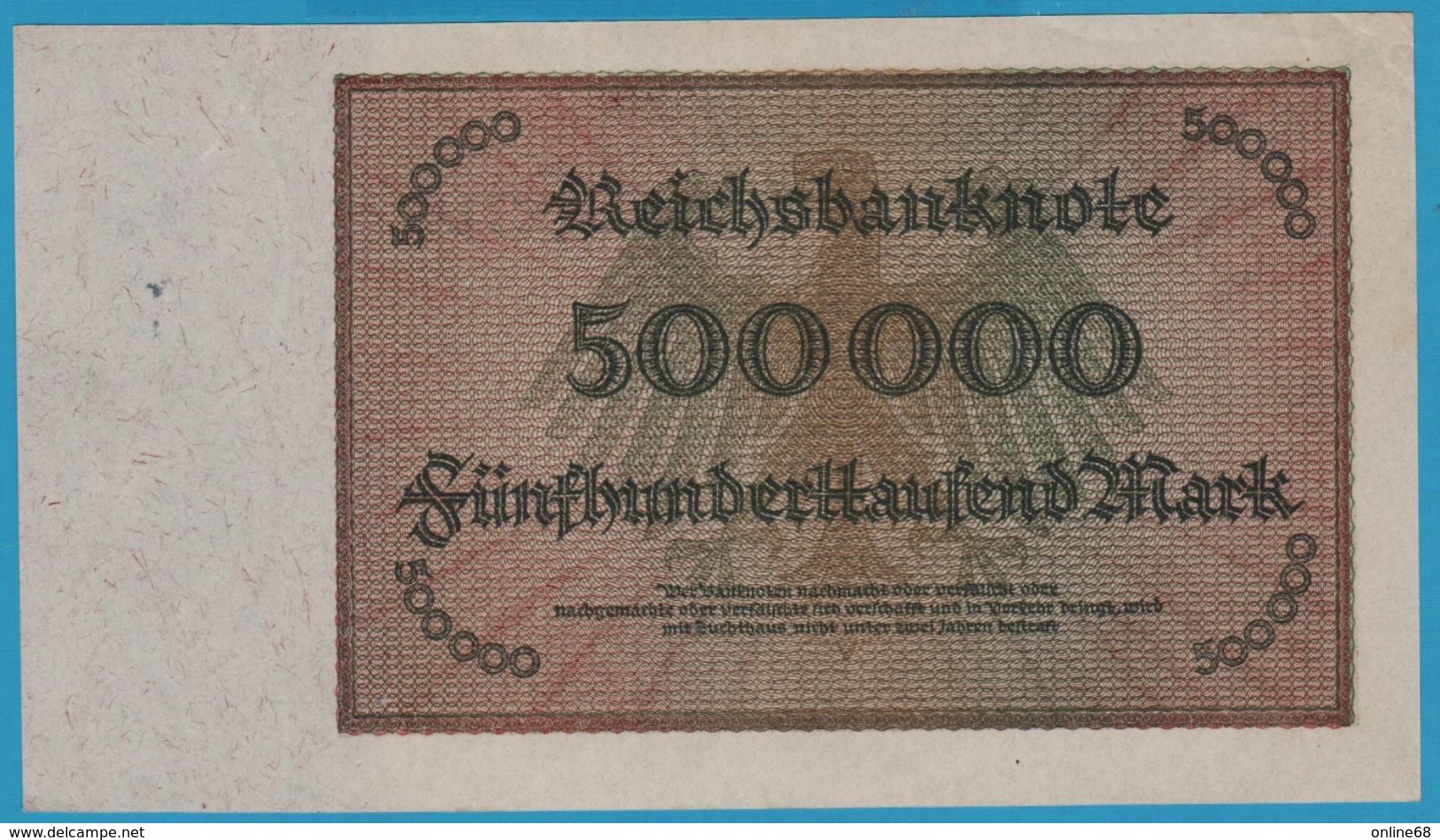 DEUTSCHES REICH 500.000 Mark 01.05.1923 SERIE 35AB.032650 P# 88b Two Serial # On Front Only - 500.000 Mark