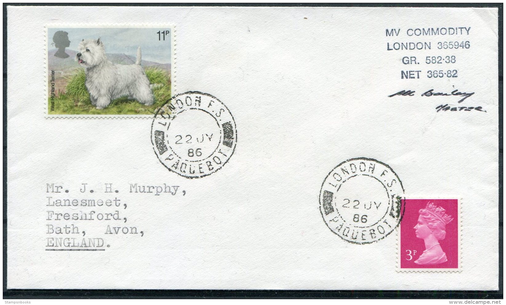 1986 GB 'MV COMMODITY' Ship London Paquebot Cover - Covers & Documents