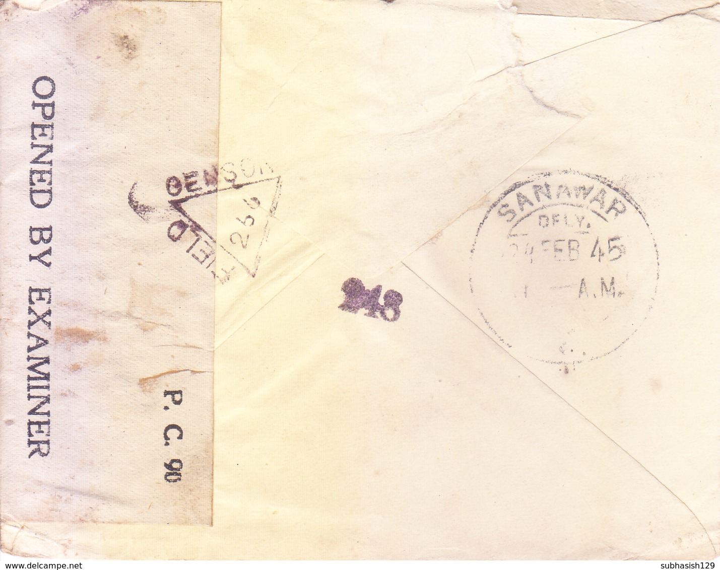 BRITISH INDIA - 1945 KING GEORGE V OFFICIAL POSTAL STATIONERY ENVELOPE - FIELD CENSOR NO. 266 MARKING, POSTED AT SANAWAR - 1936-47 King George VI