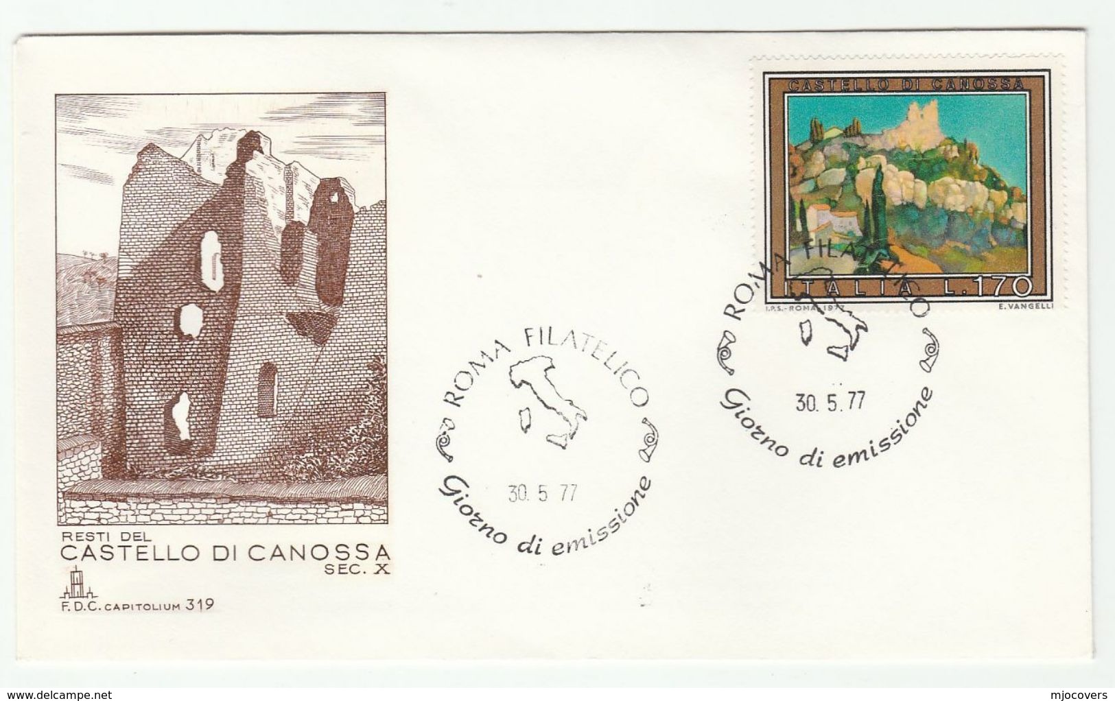 1977  ITALY FDC CASTLE Castello Di Canossa Stamps Cover - Châteaux