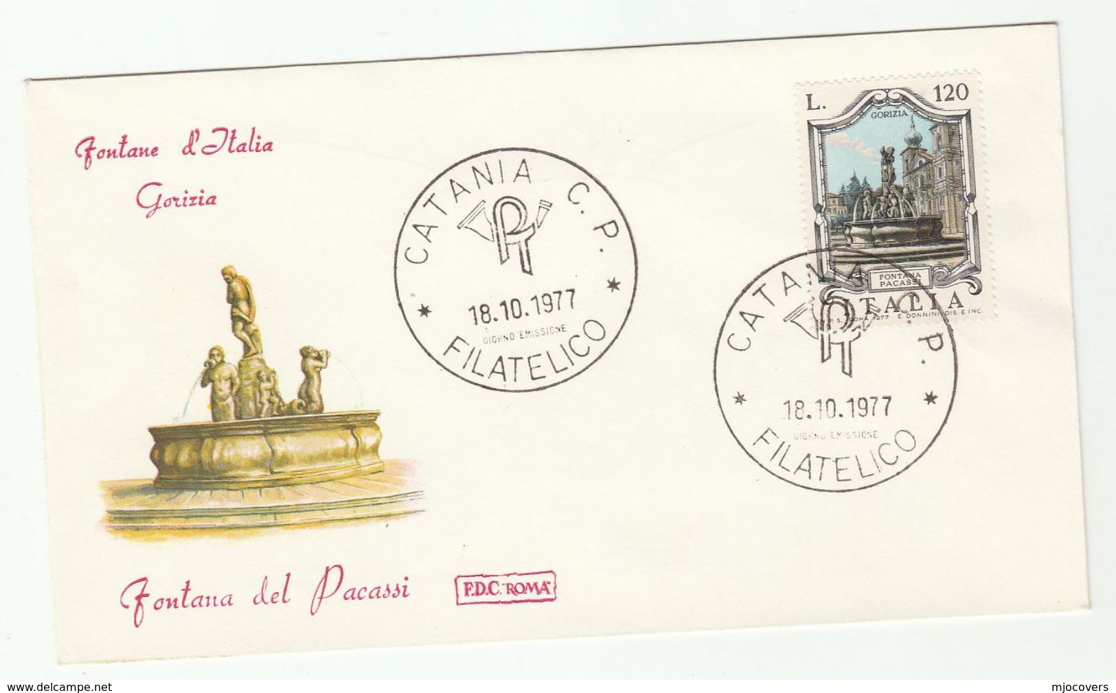 1977 Catania ITALY FDC FOUNTAIN Fontana Del Pacassi Gorizia Stamps Cover - FDC
