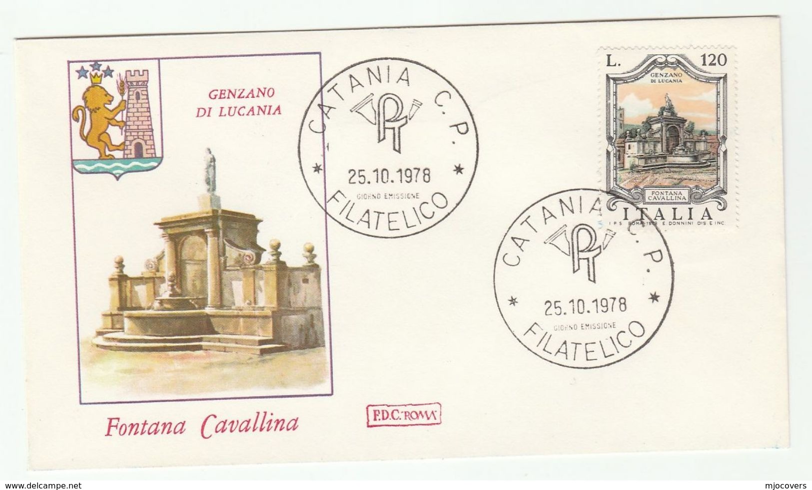 1978 Catania ITALY FDC FOUNTAIN Fontana Cavallina Genzano Di Lucania Stamps Cover Illus Lion - FDC