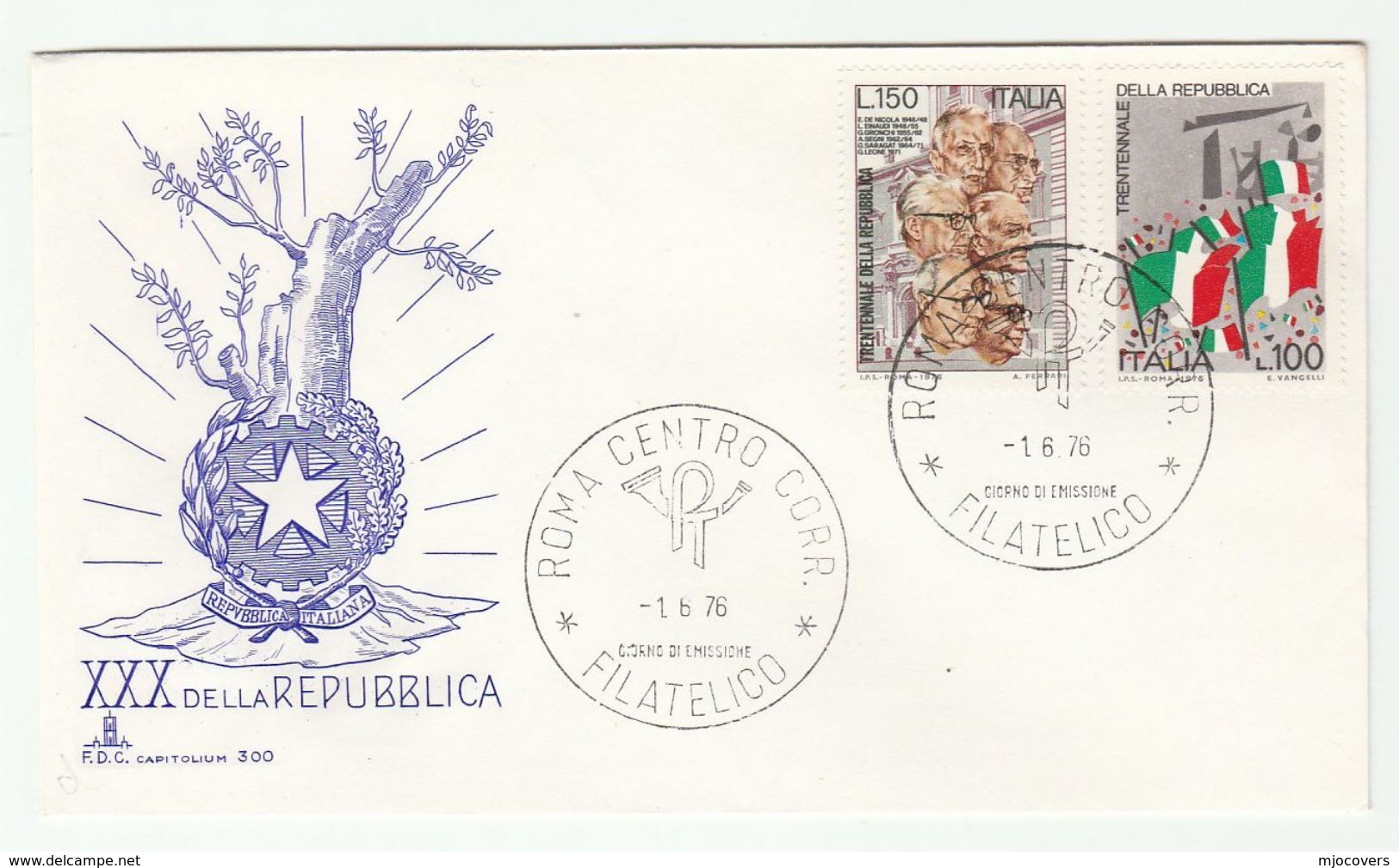 1976 ITALY FDC REPUBLIC Anniv Flag Stamps Cover - FDC