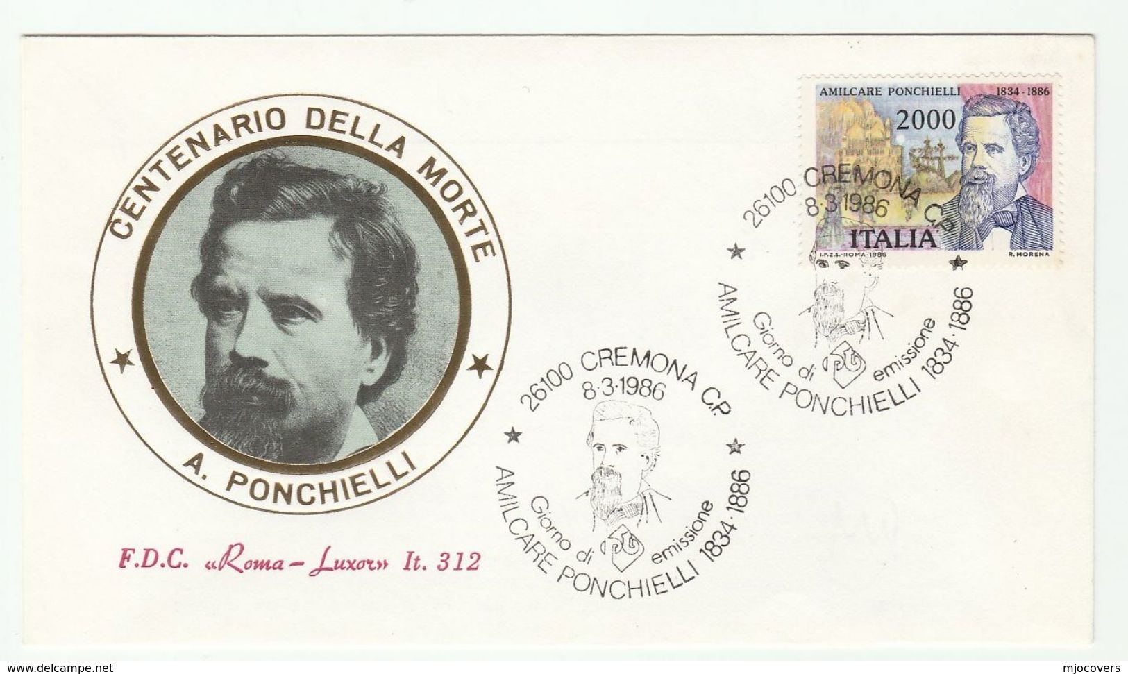 1986 Cremona ITALY FDC PONCHIELLI Stamps Opera Music Theatre Cover - FDC