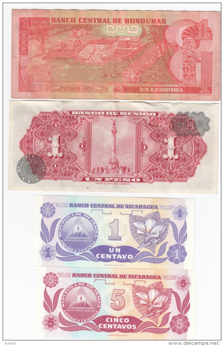 Lot Of 4 Different Banknotes Honduras #89b (2010) Mexico #59k (1969) Nicaraugua #167 And #168 (1991), VF-UNC - Alla Rinfusa - Banconote