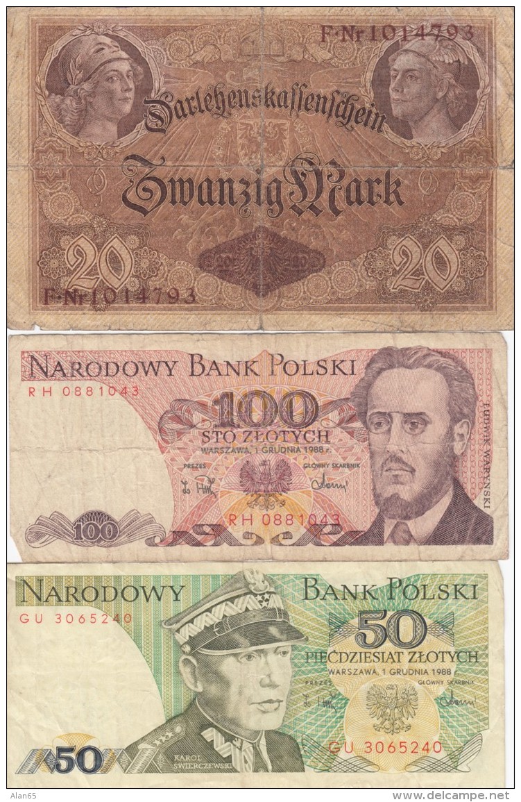 Lot Of  5 Different Europe Banknotes Germany #48(1914) Poland #142c #143e(1988) Slovenia #2(1990) Yugoslavia #88a(1978) - Kiloware - Banknoten