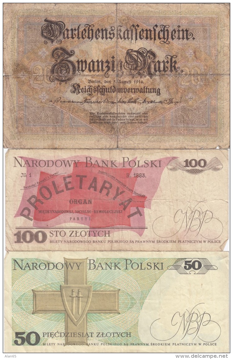 Lot Of  5 Different Europe Banknotes Germany #48(1914) Poland #142c #143e(1988) Slovenia #2(1990) Yugoslavia #88a(1978) - Kiloware - Banknoten