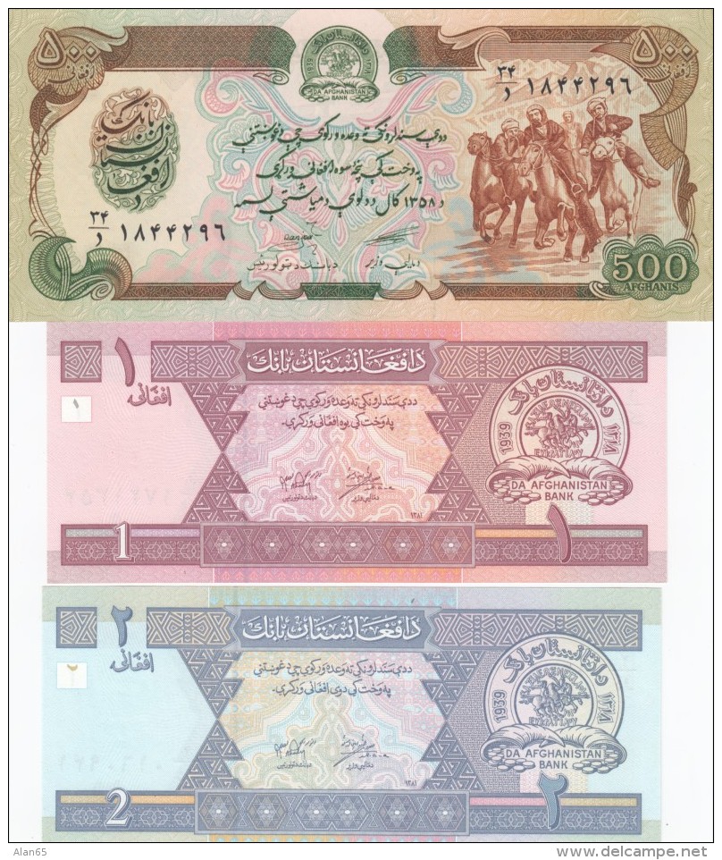 Lot Of 3 Different UNC Banknotes #60a (1979), #64a (2002) And #65a (2002) - Afghanistan