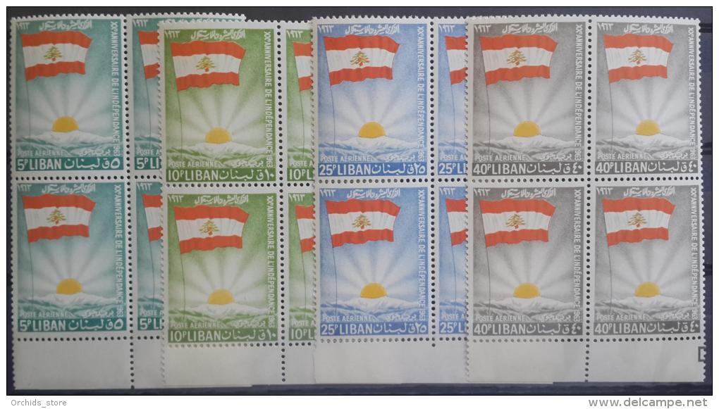 11 - Lebanon 1963 Mi. 829-832 MNH - Iependence Day - Flag  - Blk/4 - Lebanon