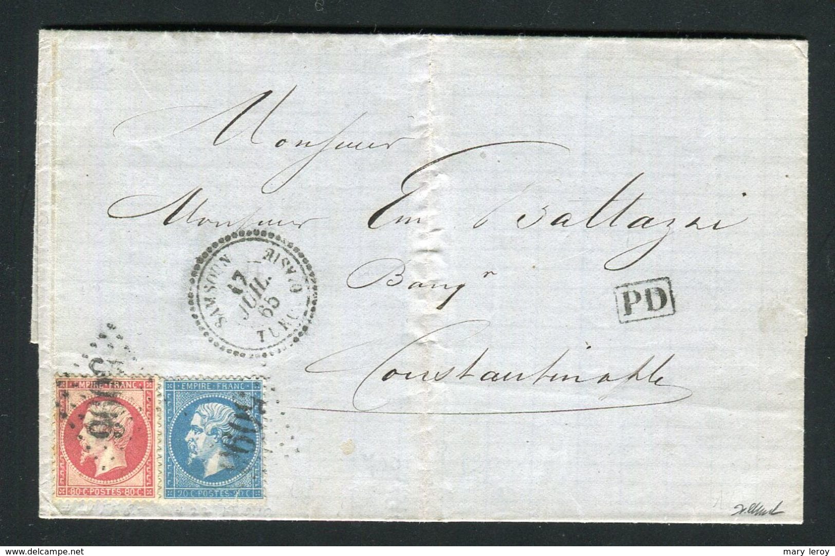 Rare Lettre Du BFE De Samsoun Pour Constantinople ( 1865 ) - Cachet GC 5096 - 1849-1876: Classic Period