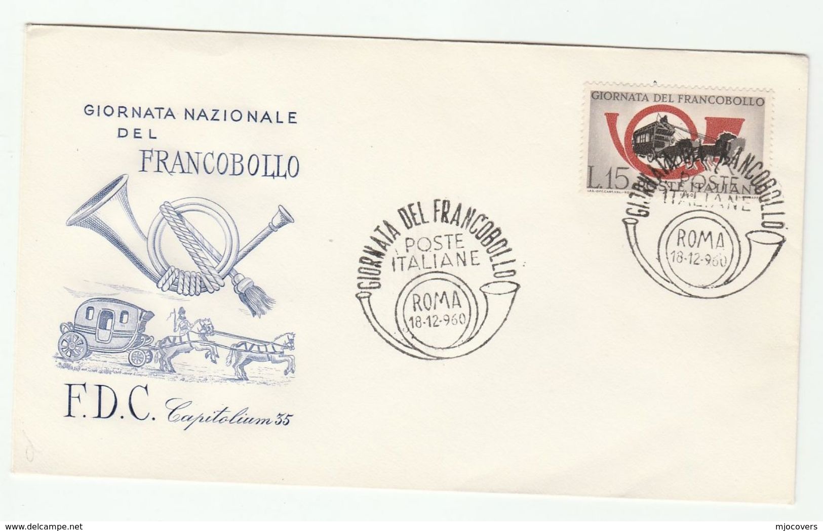 1960 ITALY FDC Stamp Day MAIL COACH  Horse Drawn Coach Stamps Cover - Stage-Coaches