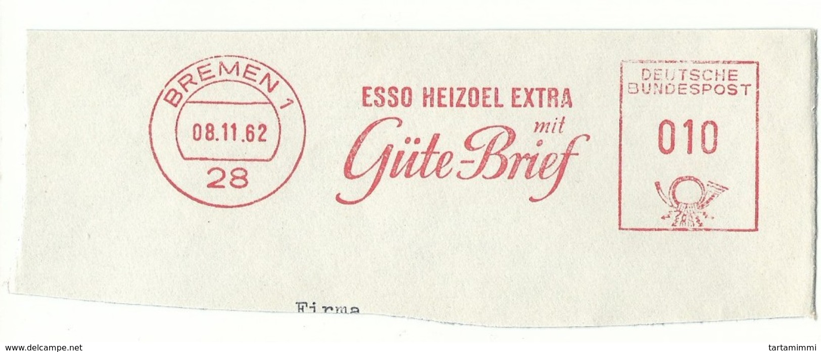 EMA AFS METER STAMP FREISTEMPEL - CUT GERMANY BREMEN 1962/3 ESSO HEIZOEL EXTRA GÜTE BRIEF - Chimica