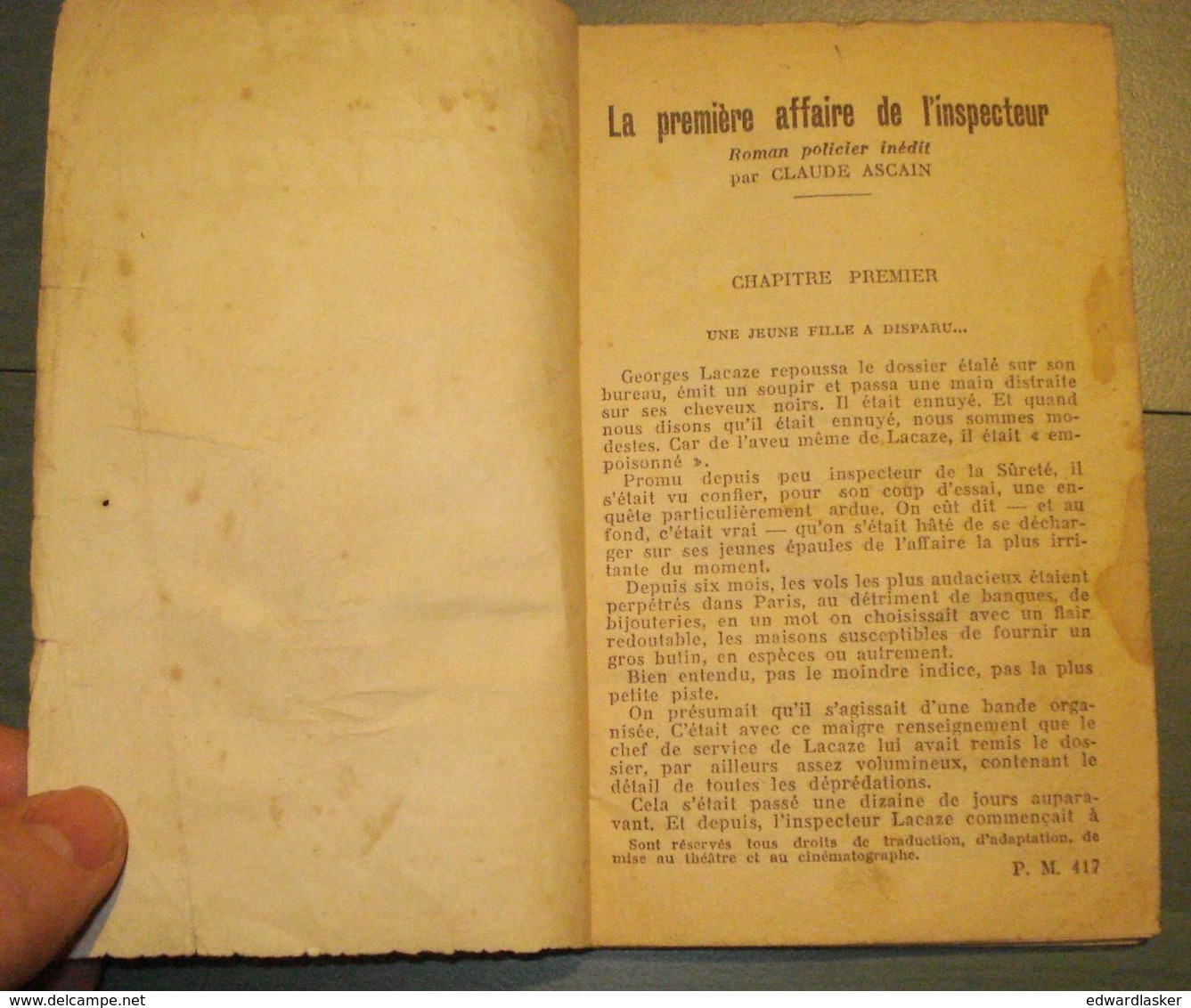 Coll. POLICE ET MYSTERE N°417 : La Première Affaire De L'inspecteur //Claude Ascain - Ferenczi 1940 - Ferenczi