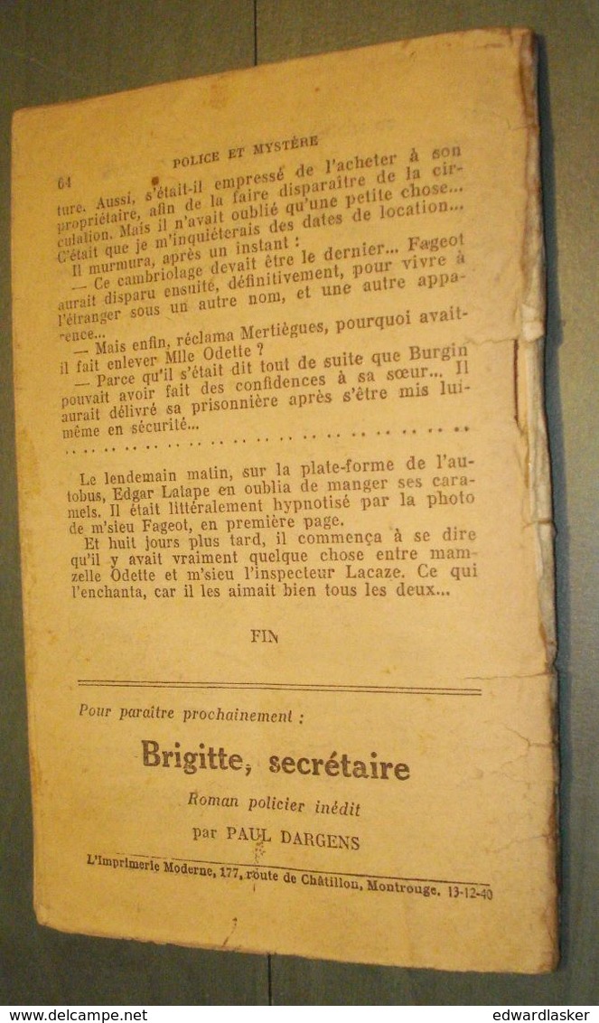 Coll. POLICE ET MYSTERE N°417 : La Première Affaire De L'inspecteur //Claude Ascain - Ferenczi 1940 - Ferenczi