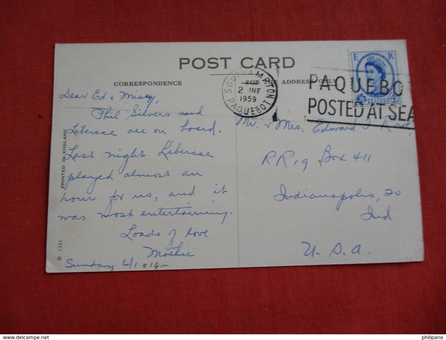 Paquebot Cancel-- Cunard R.M.L. Queen Elizabeth    Ref 2819 - Paquebots