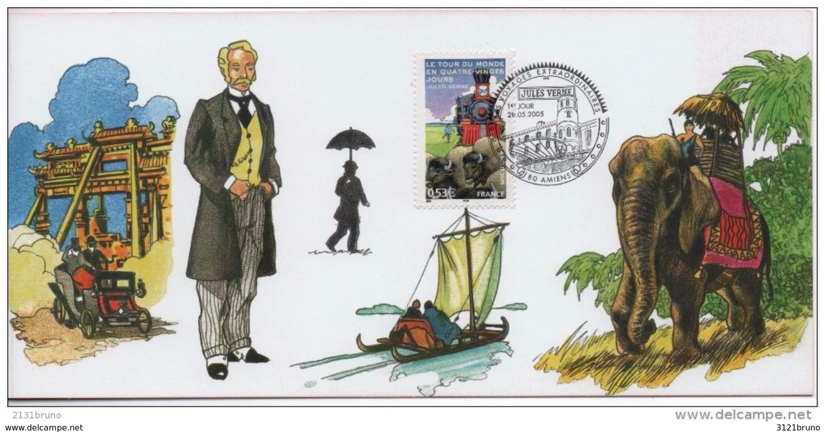 LE TOUR DU MONDE EN 80 JOURS SOUVENIR JULES VERNE Premier Jour Carte Double Rare - Collectors