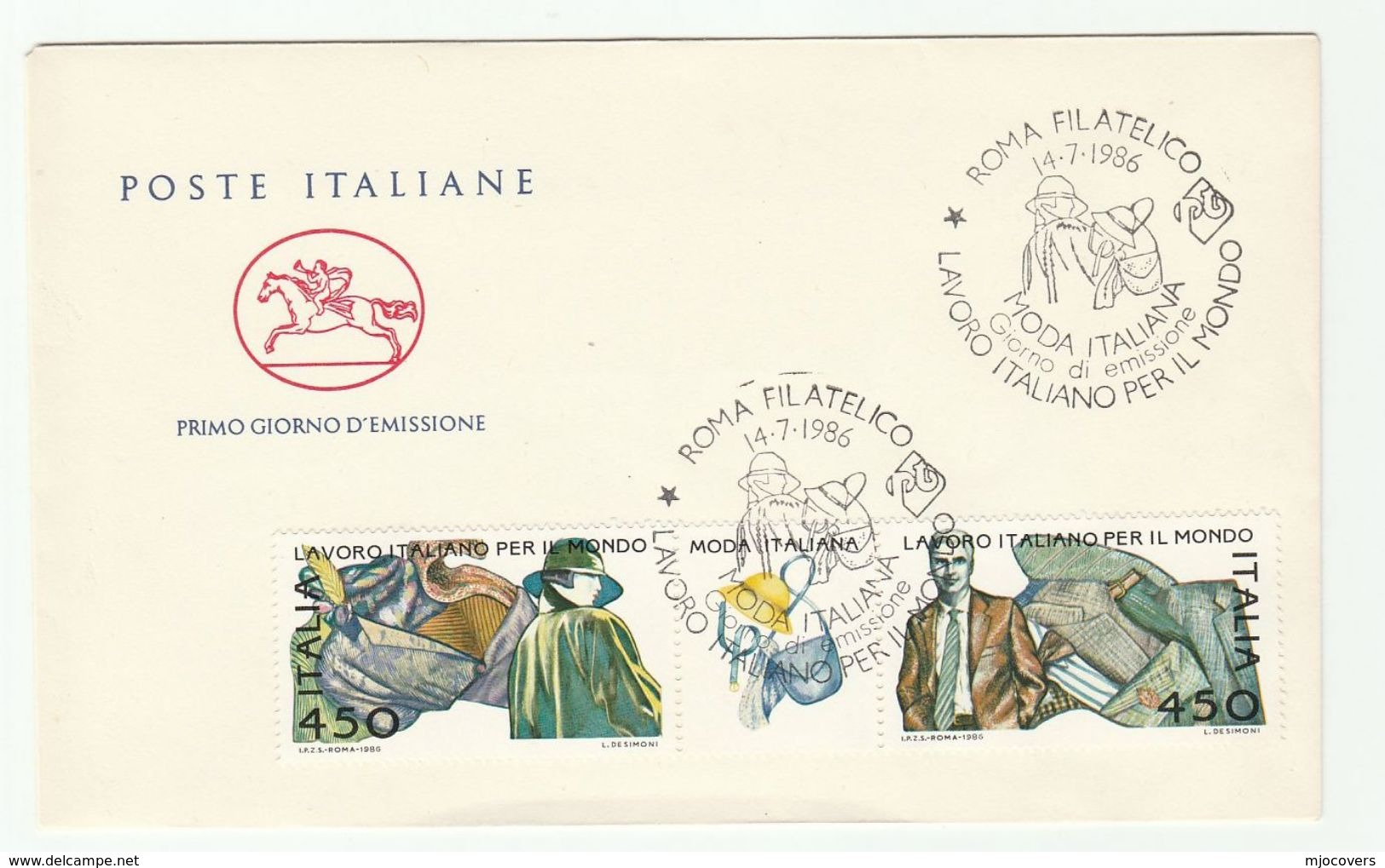 1986  ITALY FDC ITALIAN FASHION INDUSTRY Clothes Hat Stamps Cover - FDC