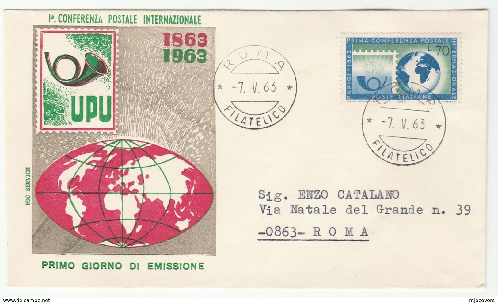 1963  ITALY FDC UPU  Stamps Cover - U.P.U.