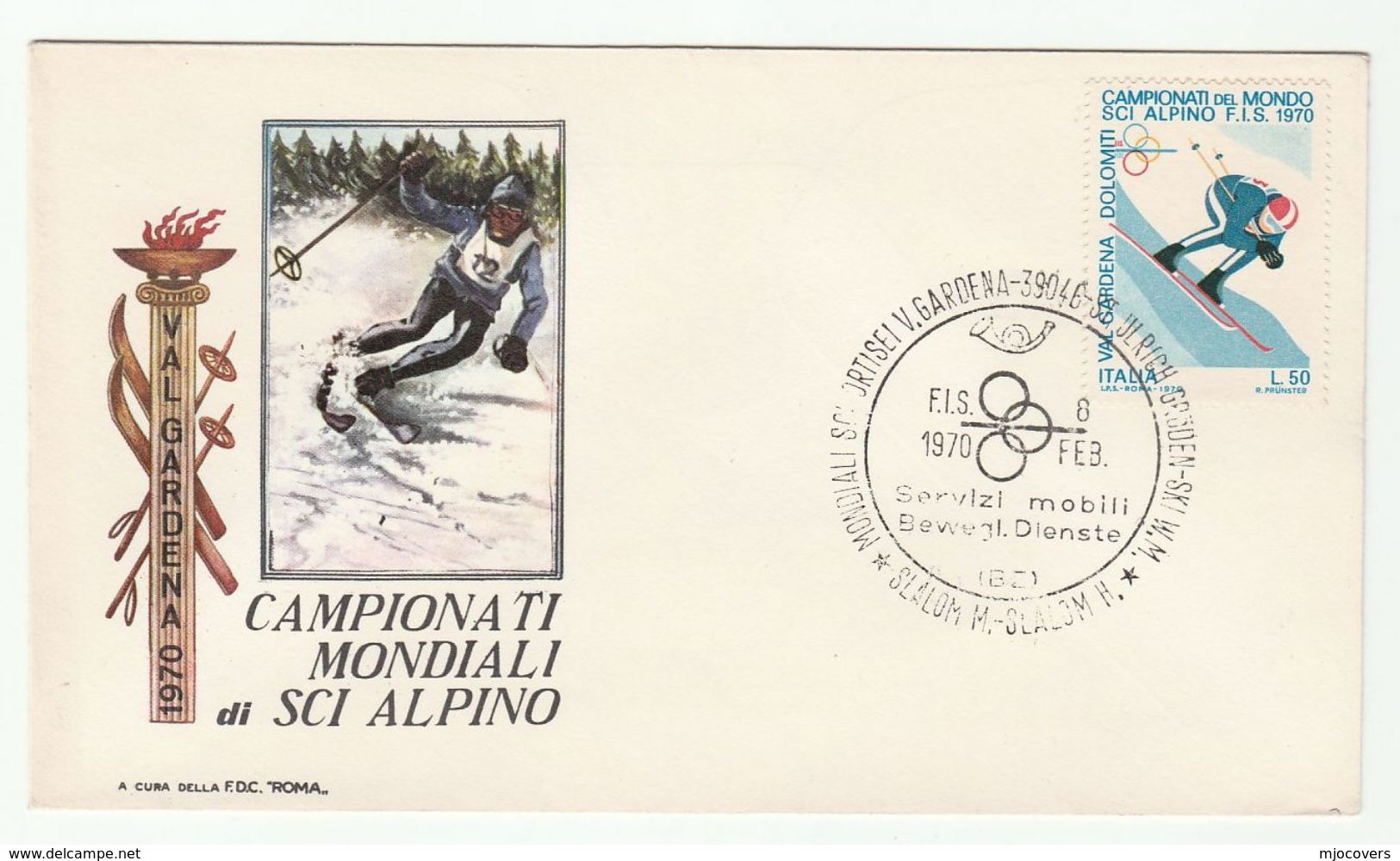 1970 8th Feb  WORLD ALPINE SKIING CHAMPIONSHIP EVENT COVER Selva Val Gardena ITALY Ski Sport Stamps Mountain - Skisport