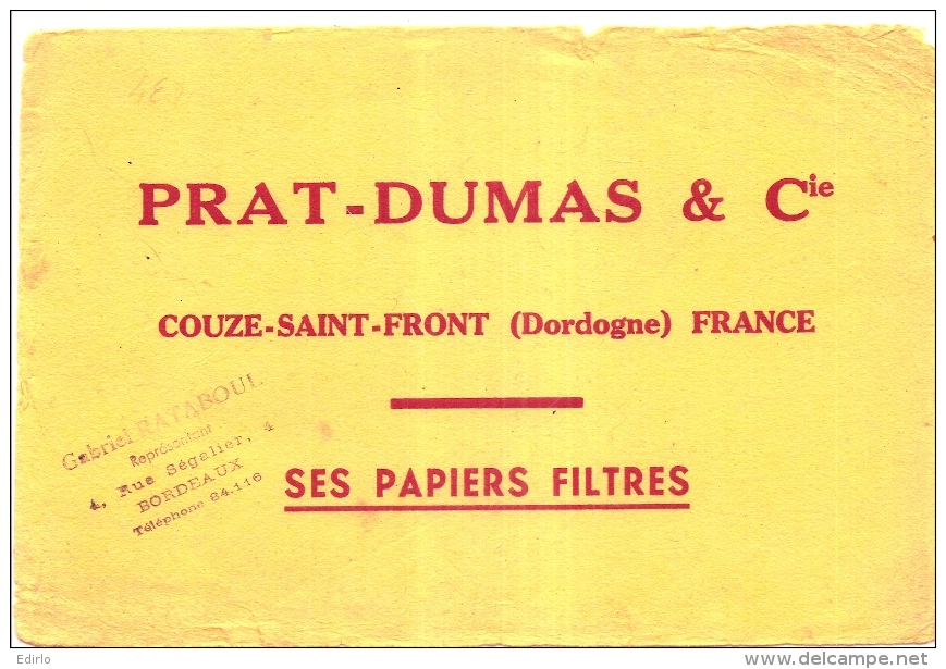 ---- BUVARD --- Papiers à Cigarettes - Papiers Filtres Prat Dumas COUZE SAINT FRONT Dordogne - Tabacco & Sigarette