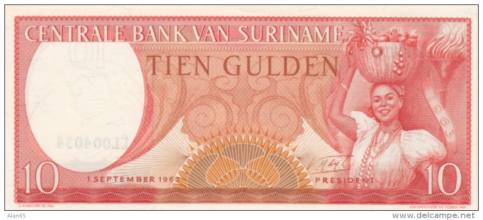 Suriname #121b 10 Gulden 1963 UNC Banknote - Surinam