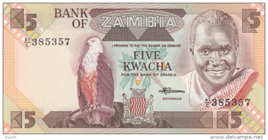 Zambia #25d 5 Kwacha 1986-88 UNC Banknote - Sambia