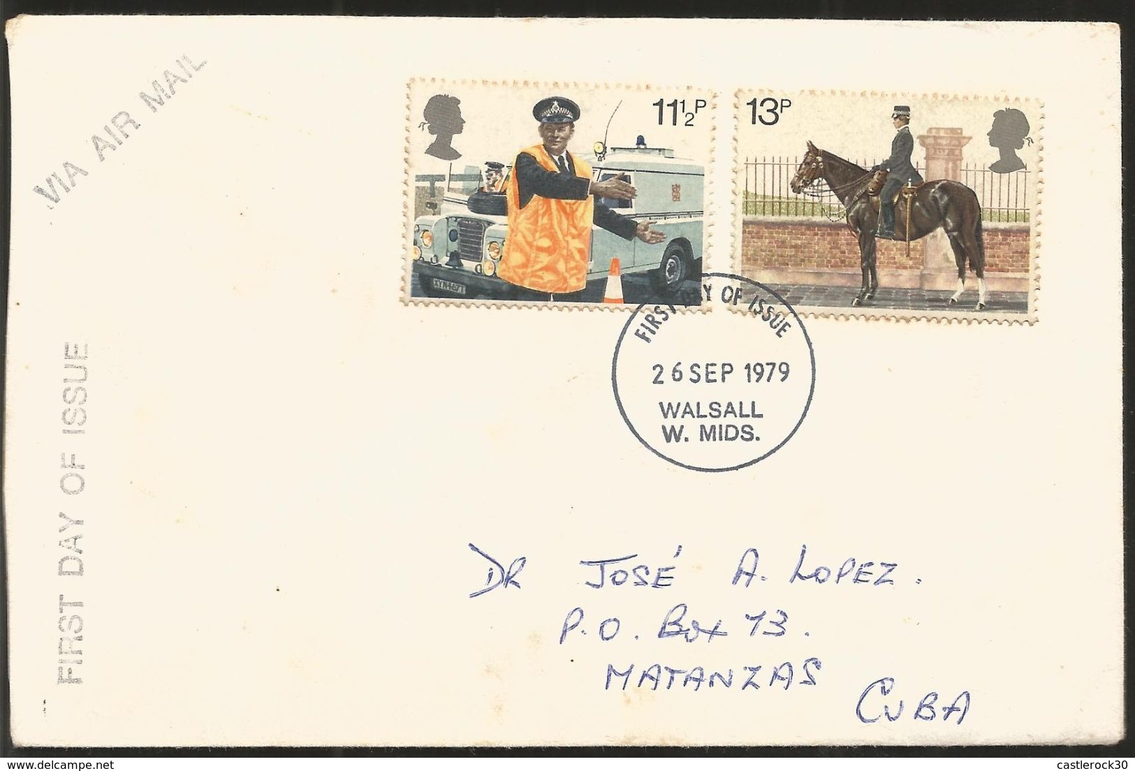 J)  1979 GREAT BRITAIN, HORSE, POLICE, AIRMAIL, CIRCULATED COVER, FROM GREAT BRITAIN TO MATANZAS, FDC - Covers & Documents