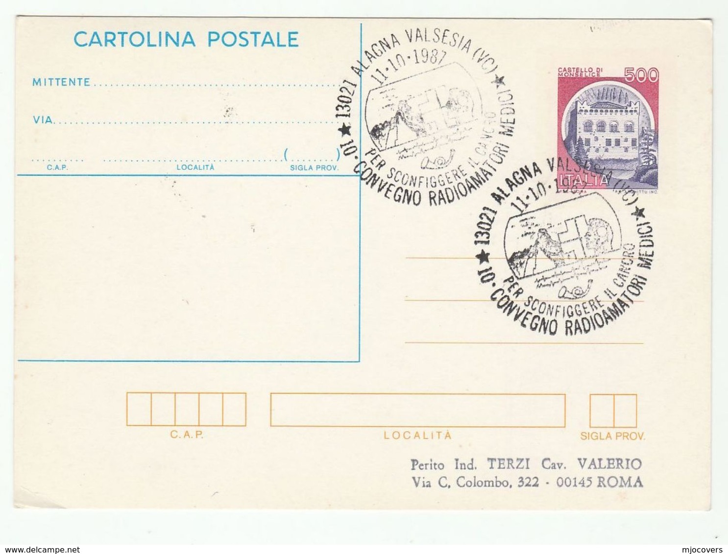 1987 Alagna Valsesia MEDICAL RADIO OPERATORS EVENT COVER Italy Stamp Medicine Health Broadcasting Postal Stationery Card - Medicine