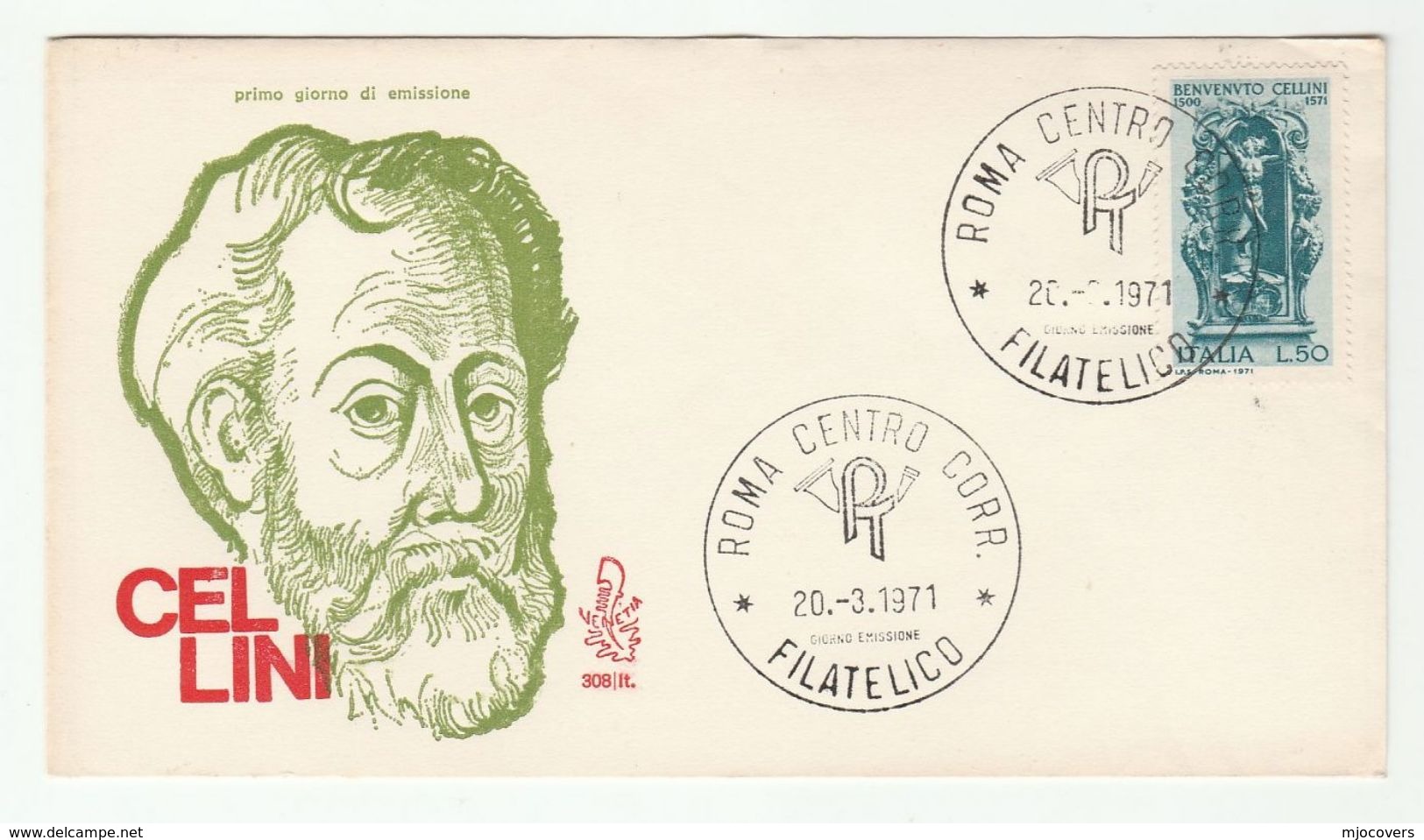 1971 ITALY FDC CELLINI Art SCULPTURE Stamps Cover - Sculpture