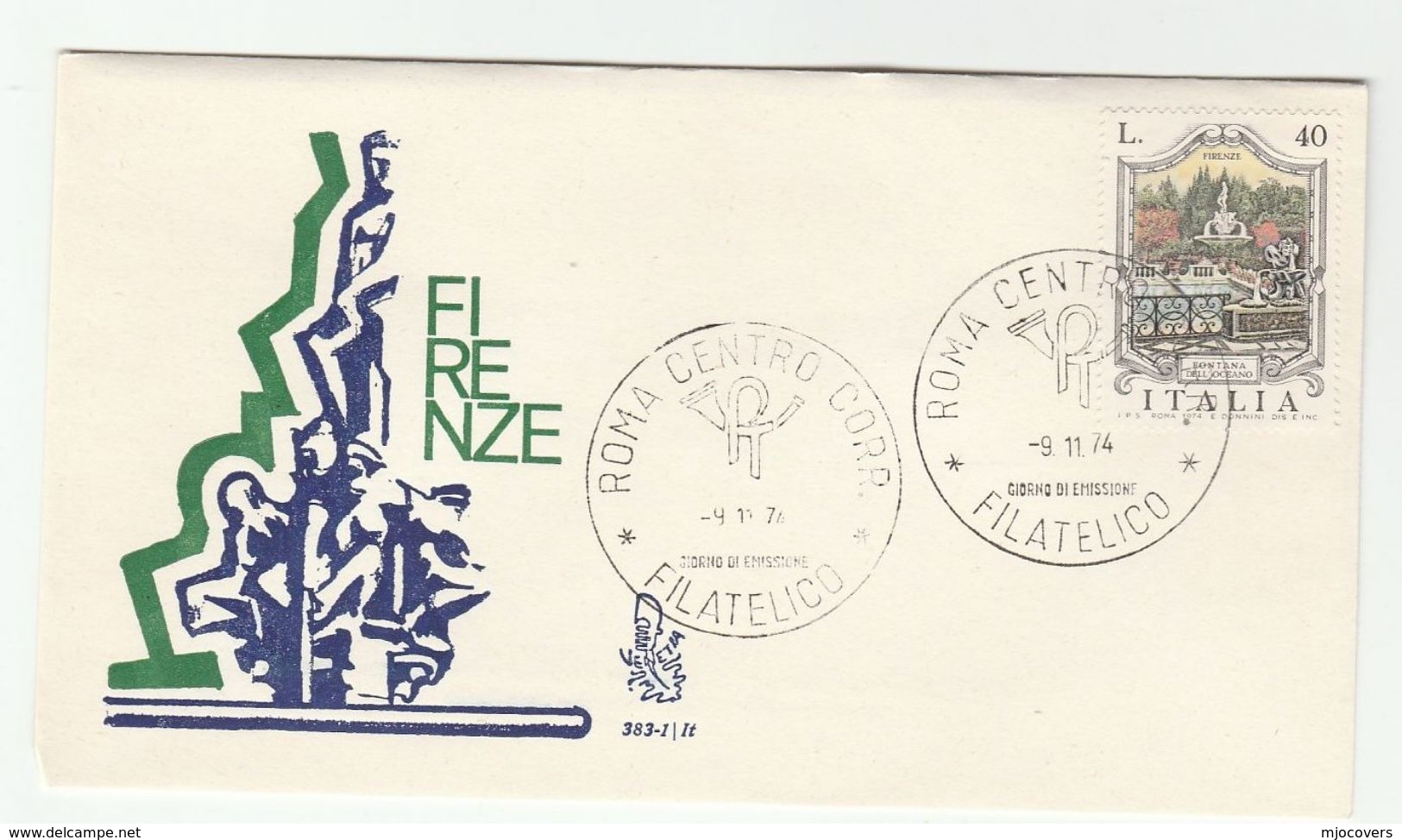 1974  ITALY FDC FOUNTAIN Fontana Del Oceano  Firenze Stamps Cover - FDC