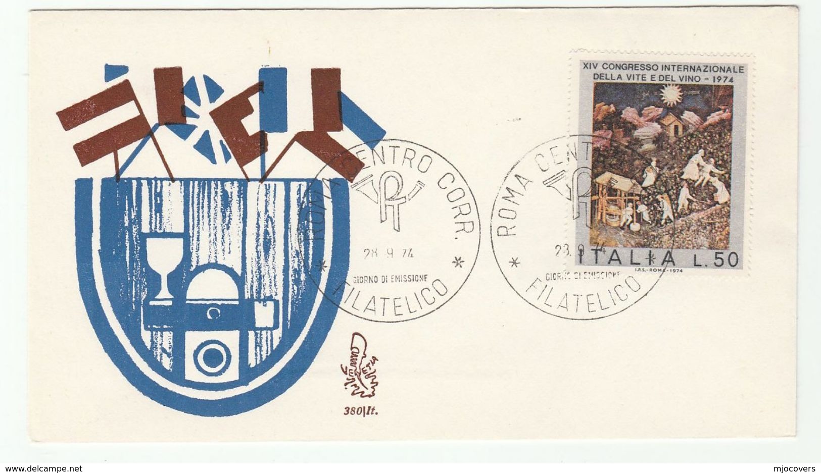 1974  ITALY FDC WINE & GRAPES International CONGRESS Stamps Cover Alcohol Drink Fruit - Fruits