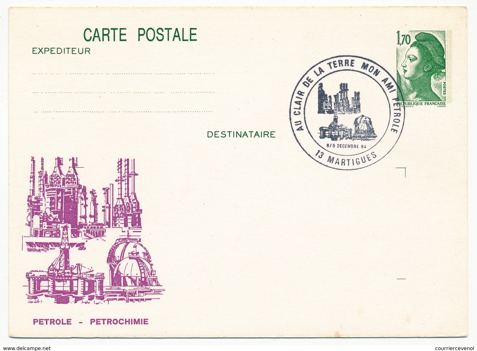 Entier Repiqué - 1,70 Liberté - Au Clair De La Terre, Mon Ami Pétrole - 13 Martigues - 1984 - Postales  Transplantadas (antes 1995)