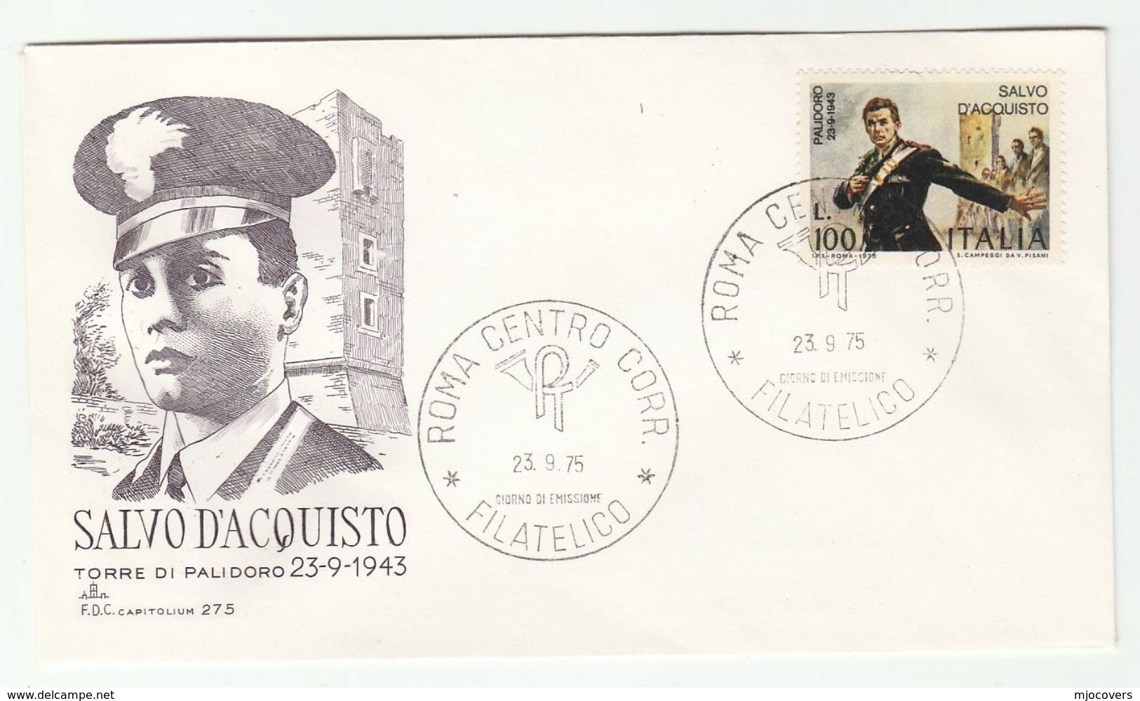 1975 ITALY FDC DEATH Of Salvo D'ACQUISTO WWII  Stamps Cover Carabinieri Police Army Forces - WW2